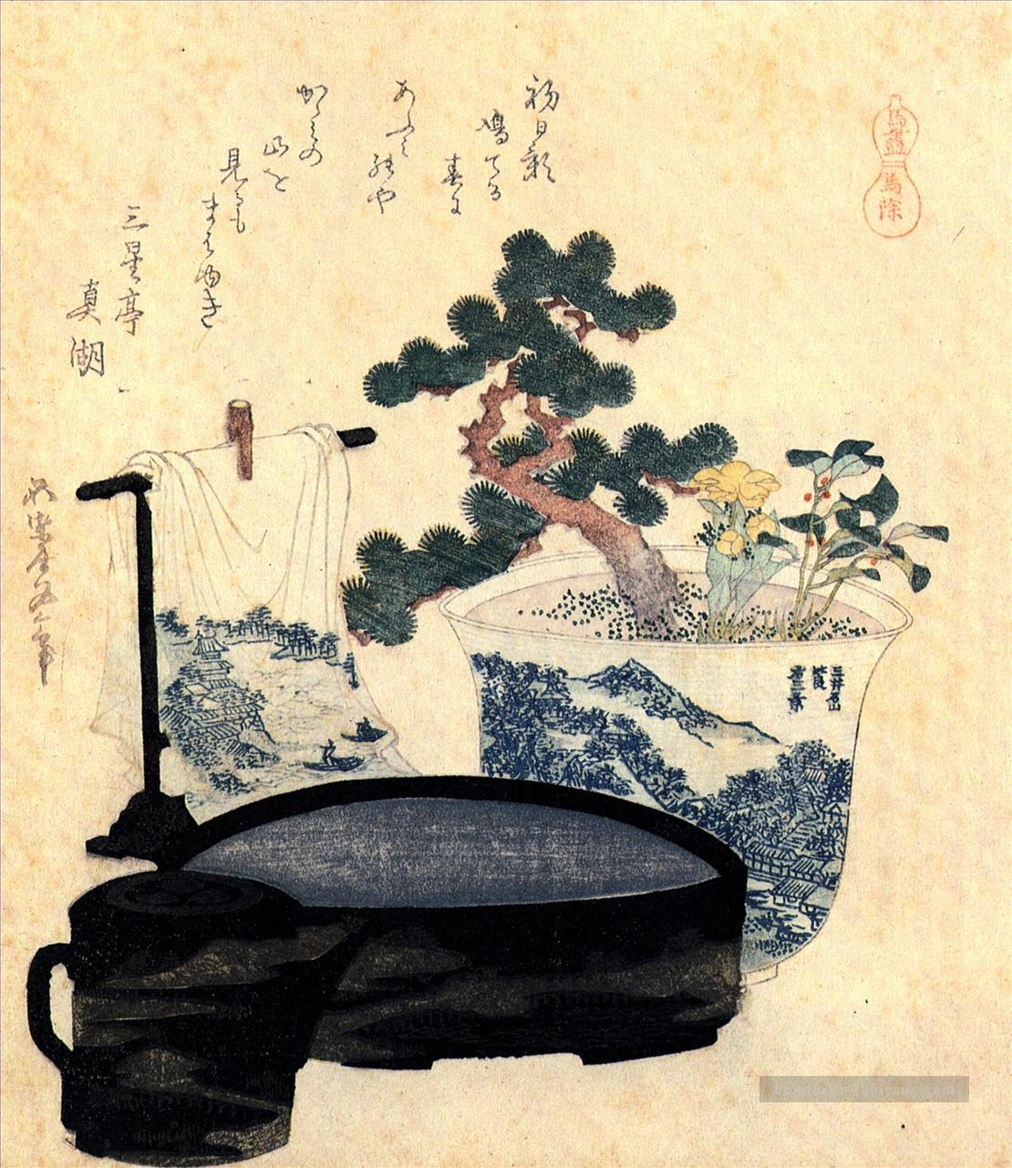 un lavabo laqué et un aiguière Katsushika Hokusai ukiyoe Peintures à l'huile